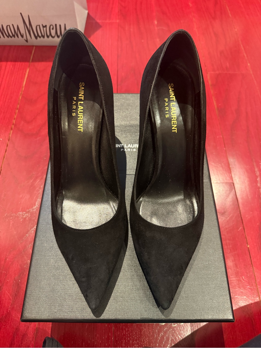 Saint Laurent Black Suede Pointed Toe Pumps